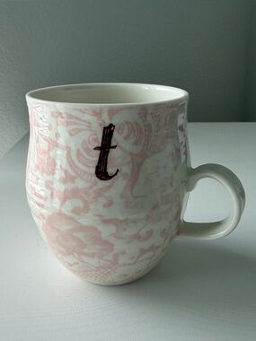 Anthropologie Homegrown Monogram Letter “T” Initial Pink Floral Mug